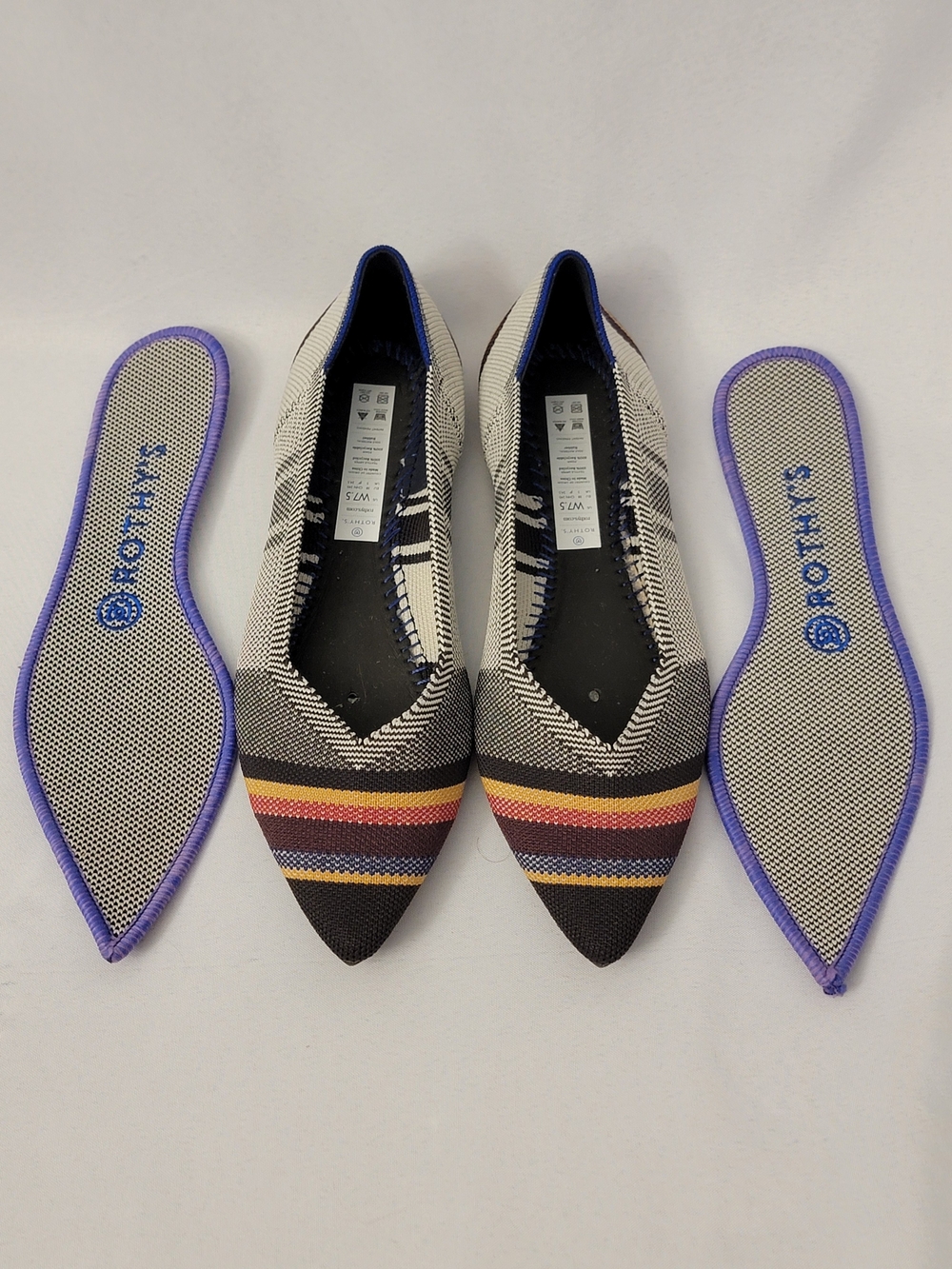 Rothy's The Point Inverse Multicolor Stripe Flats Size 7.5 - Picture 11 of 13
